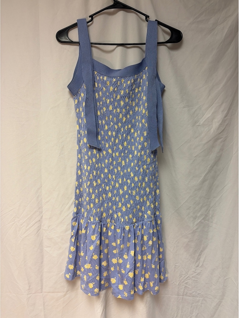 French Connection Blue and Yellow Floral Smocked Dress XS